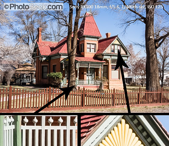 1895 Heritage House (Kanab, Utah) 1895 Heritage House (Kanab, Utah) illustrates the high resolution of a Sony Cyber-shot DSC-RX100 compact camera (18mm, f/5.6, 1/400th sec, ISO 125) - PhotoSeek.com