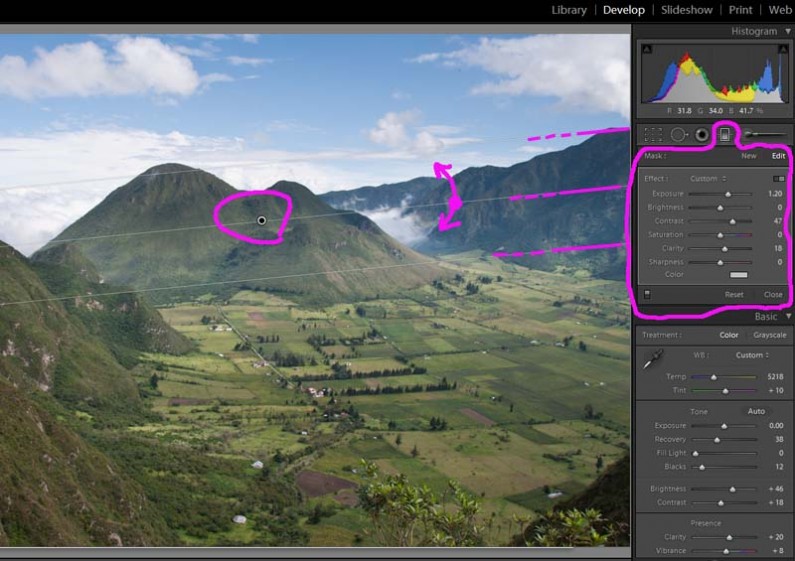 Lightroom-grad3: add a Graduated Filter Example of adding a Graduated Filter in Adobe Lightroom